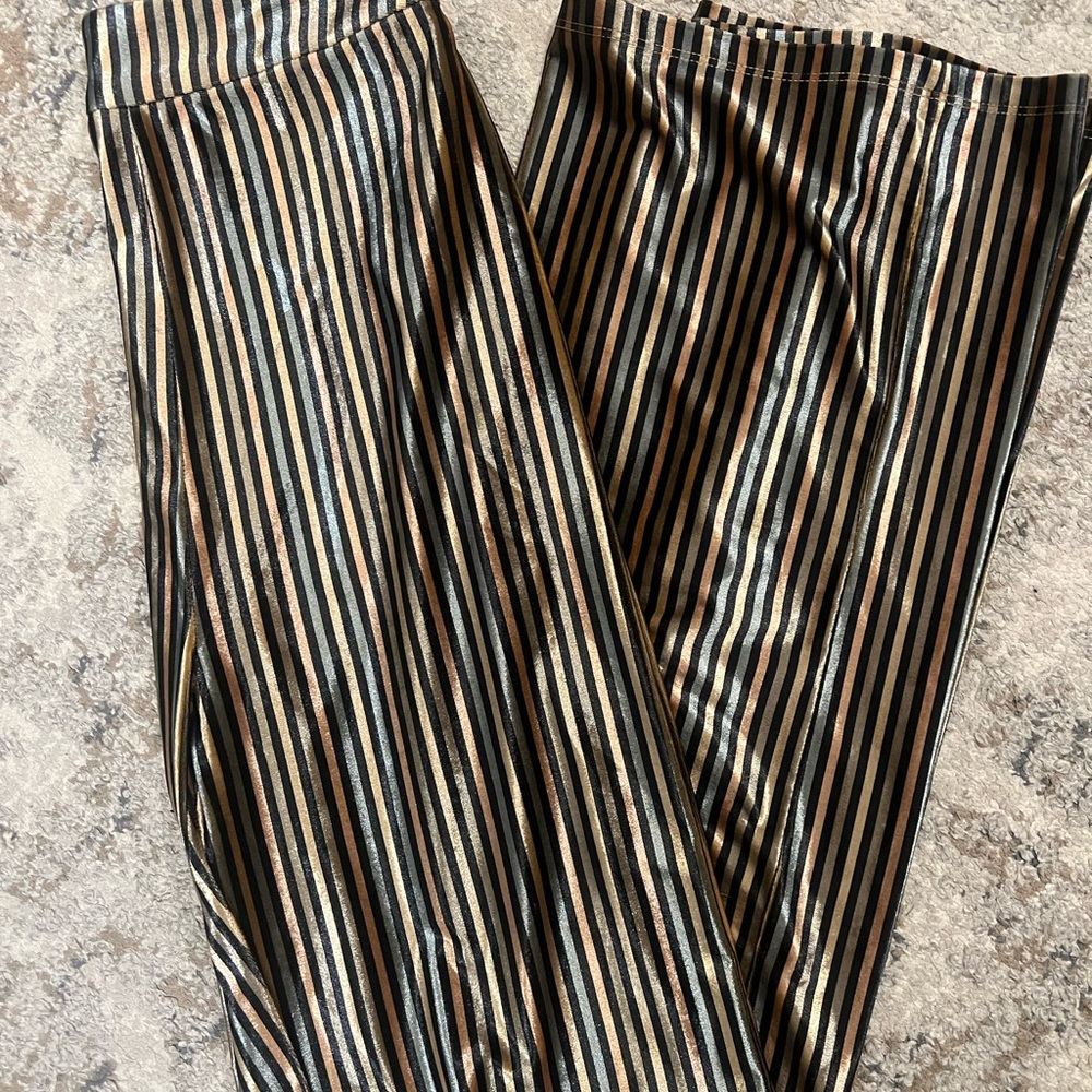 Zara Black and Gold Striped Pants; size small